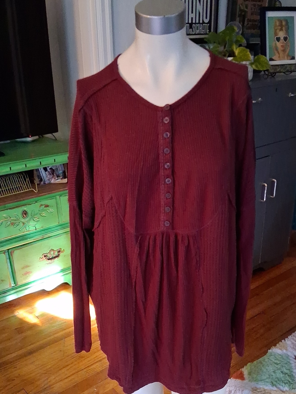 Free People Burgundy Ribbed & Waffle Knit Tunic